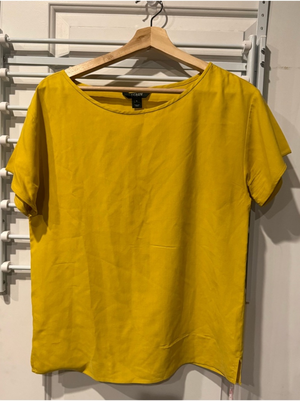 J. Crew 100% silk Mustard Yellow Short Sleeve Crewneck Top
